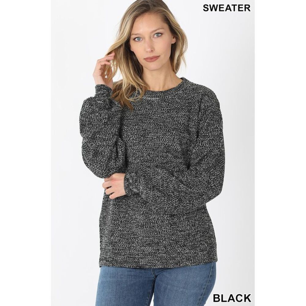 World of Leggings Balloon Sleeve Melange Sweater